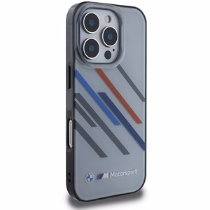 BMW Motosport IML nejaušas svītras iPhone 16 Pro apvalks - pelēks