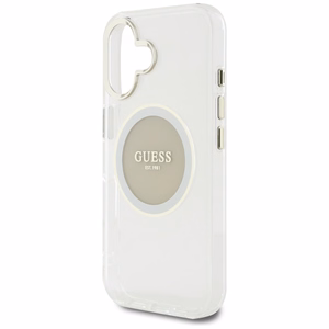 Guess IML Metal Colored Circle Classic Logo Magnētiskais viedtālruņa apvalks iPhone 16 - pelēks