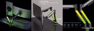 Dual Monitor 17"-35" Gas Spring Arm, RGB Lighting, Black