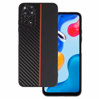 Tel Protect CARBON viedtālruņa apvalks Xiaomi Redmi Note 11 Pro/Note 11 Pro 5G melns ar sarkanu svītru