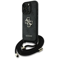 Guess 4G Big Logo Cord Stap viedtālruņa apvalks iPhone 16 Pro - melns