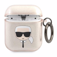 Karl Lagerfeld Glitter Karl's Head apvalks AirPods 1/2 - zelta