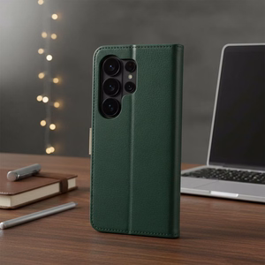 Atlokāmais maciņš Motorola G17 Split Book, zaļš un zeltains