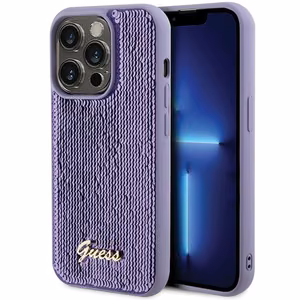 Guess Sequin Script Metal viedtālruņa apvalks iPhone 15 Pro - violeta