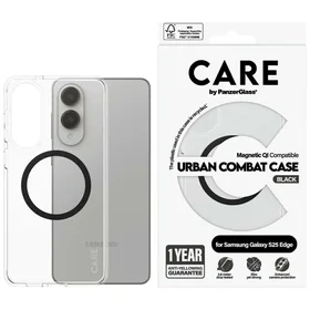 CARE by PanzerGlass Flagmanis Urban Combat melns viedtālruņa apvalks ar QI Samsung Galaxy S25 Edge - caurspīdīgs