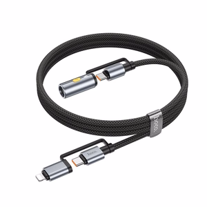 Kabelis All-in-one USB C / Lightning uz USB C / Auto piepīpētājs Hoco PD 3A 60W 1,2 m U138 pelēks