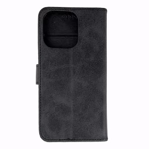 Ādas grāmatas apvalks iPhone 16 Pro Max - melns