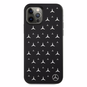 Mercedes Sudraba zvaigžņu raksta viedtālruņa apvalks iPhone 12 Pro Max - melns