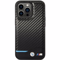 BMW Leather Carbon maciņš iPhone 13 Pro / 13 - melns