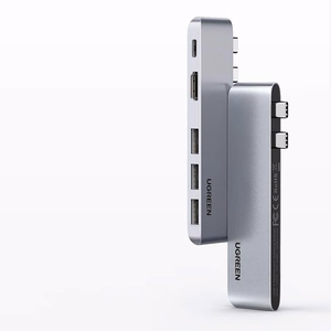 Ugreen HUB 60559 2x USB-C / USB-C PD (Thunderbolt 3, 100W, 4K 60 Hz, 10 Gbps) / HDMI 4K 30 Hz / 3x USB 3.0 MacBook Pro / Air - pelēks