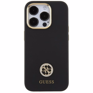 Guess silikona Logo Strass 4G viedtālruņa apvalks iPhone 15 Pro Max - melns