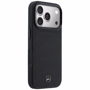 Mercedes Leather Mesh with Bow Line MagSafe maciņš iPhone 17 Pro Max, melns