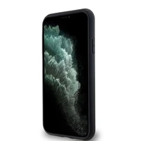 DKNY ādas monogrammas raksts metāla logotips magnētiskais viedtālruņa apvalks iPhone 11 / Xr - melns