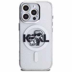 Karl Lagerfeld IML Glitter Karl & Choupette Sketch Logo MagSafe Case for iPhone 16 Pro - Clear