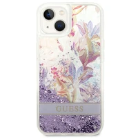 Guess GUHCP14MLFLSU iPhone 14 Plus 6.7 "violets/violets cietais apvalks Flower Liquid Glitter