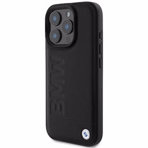 BMW ādas apvalks ar karsto zīmogu iPhone 16 Pro Max - melns