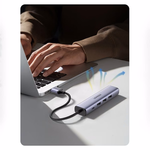 Ugreen CM475 daudzfunkcionāls sadalītājs USB 3.0 - 3x USB / Ethernet RJ-45 / USB Type-C PD - pelēks