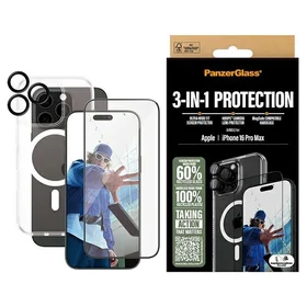 PanzerGlass komplekts 3in1 iPhone 16 Pro Max 6.9" D3O ciets apvalks + Aizsargstikls UWF + objektīvs B1294+2864+1284