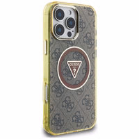 Guess IML Metal Glitter 4G Circle Triangle magnētiskais viedtālruņa apvalks iPhone 16 Pro - brūns