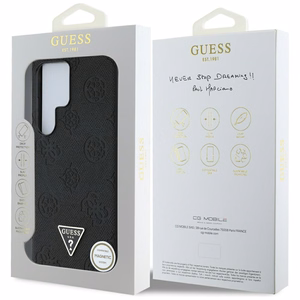 Guess Graudains Karstais Zīmogs Peoniju Raksts Trijstūra Logotips Magnētiskais Viedtālruņa apvalks Samsung Galaxy S25 Ultra melna
