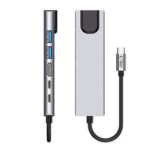 Tech-Protect HB02 HUB adapteris 6in1 USB-C + USB2.0 + USB3.0 + HDMI 4K 30Hz + RJ45 + PD100W - pelēks