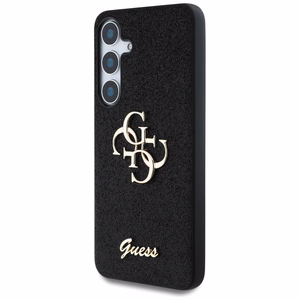 Guess Fixed Glitter Big 4G Metal Logo viedtālruņa apvalks Samsung Galaxy S25 melns