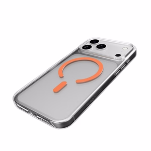 Puro Lite Mag TPU+PC viedtālruņa apvalks saderīgs ar MagSafe iPhone 17 Pro Max - caurspīdīgs ar oranžu gredzenu