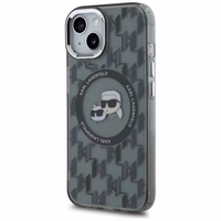 Karl Lagerfeld IML Monogramma Karl & Choupette Head Magnētiskais iPhone 15 Plus viedtālruņa apvalks - melns