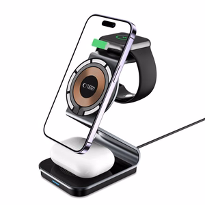 Tech-Protect QI15W-A29 3-in-1 induktīvais lādētājs ar MagSafe viedtālrunim / Apple Watch / AirPods - Melns