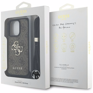 Guess 4G Big Logo Cord Stap viedtālruņa apvalks iPhone 16 Pro - brūns