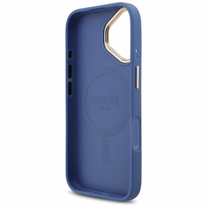 Guess 4G Strass Logo & Big Strap Metal Buttons Magnētiskais viedtālruņa apvalks iPhone 17 - zils