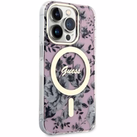 Guess GUHMP14XHCFWSP iPhone 14 Pro Max 6.7" rozā cietais viedtālruņa apvalks Flower Magnētiskais
