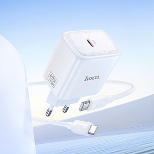 Telefona GaN lādētājs Hoco USB C PD AVS 40W max 60W ar USB C uz USB C kabeli N83 balts
