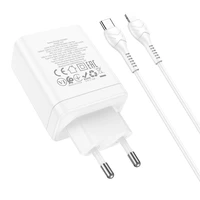 Lādētājs Hoco 2 x USB C + USB A QC3.0 PD 3A 35W N33 + Kabelis USB C uz Lightning N33 balts