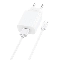 Ātrais lādētājs Foneng 1x USB EU28 12W QC 3.0 + USB Type C kabelis