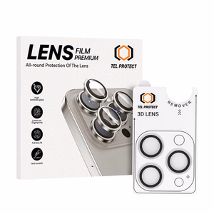 Rūdītais aizsargstikls Tel Protect 3D kameras lēcas aizsardzībai Iphone 15 Pro/15 Pro Max caurspīdīga (3 lēcas)