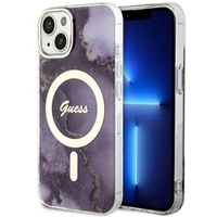 Guess GUHMP14SHTMRSU iPhone 14 6.1" violeta/violeta cietais apvalks Golden Marble Magnētiskais