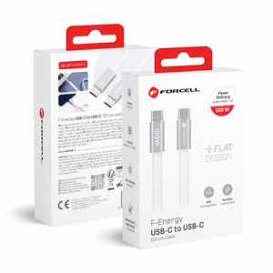 Kabelis USB C uz USB C Forcell F-Energy QC4.0 PD 5A 100W Cafule Flat 1,2m CCFN23 balts