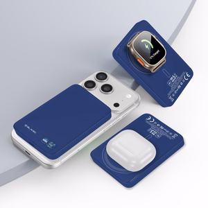 Blavec portatīvais lādētājs 10000mAh BJ-04 Slim 13,5mm - Type C - 22,5W magnētisks Magsafe 3 in 1 (PBBJ04-MC10N) tumši zils stikls