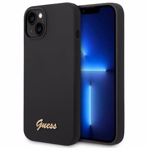 Guess GUHCP14MSLSMK iPhone 14 Plus 6.7 "melns/melns cietais apvalks Silicone Vintage Gold Logo