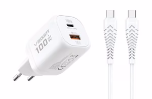 Phone charger VEGER USB A + Type C PD Super Charge PPS 100W + data cable Type C to C 240W TR150 white