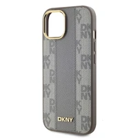 DKNY Ādas rūtainais mono raksts magnētiskais iPhone 15 viedtālruņa apvalks - bēšs
