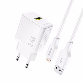 Dudao A23LEU 2.4A GaN EU USB-A Wall Lādētājs with USB-A to Lightning Kabelis - Balts