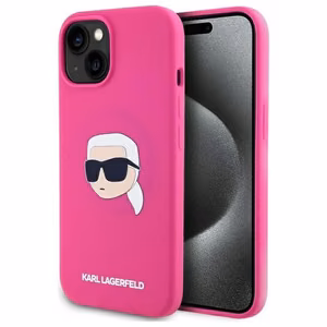 Karl Lagerfeld KLHMP15SSKHPPLF iPhone 15 6.1" fuksijas/fuksijas cietais apvalks Silikona Karl galvas apdruka MagSafe