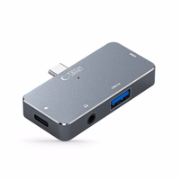 HUB Tech-Protect V6 4in1 USB-C - USB-A 3.0 / USB-C PD100W / HDMI / mini jack 3.5mm - pelēks