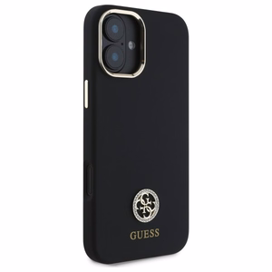 Guess Silikona Logo Strass 4G viedtālruņa apvalks iPhone 16 - melns