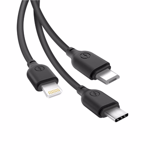 XO kabelis NB103 3in1 USB - Lightning + USB-C + microUSB 1,0 m 2,1A, melns