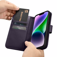 iCarer Viedtālruņa apvalks 2in1 no ādas ar atlokāmu vāciņu Anti-RFID violets iPhone 14 (WMI14220725-DP)