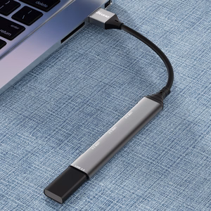 Dudao A16B 4-in-1 USB centrmezgls, USB-A–4 × USB 3.0, pelēks