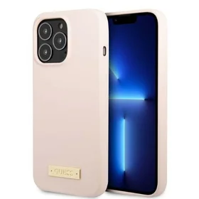Guess GUHMP13LSPLP iPhone 13 Pro / 13 6.1" rozā/rozā cietais apvalks Silikona Logo Plate Magnētiskais